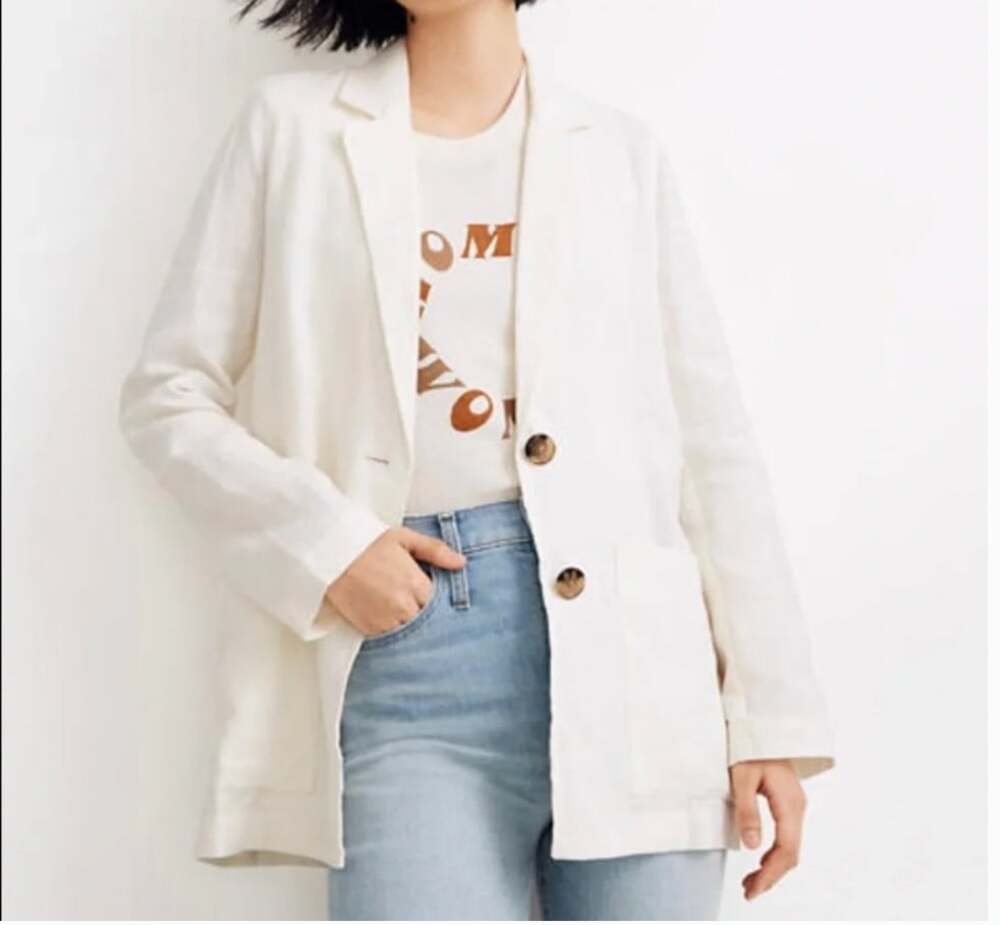 Madewell Dorset Blazer Womens XS White 100% Linen Notch Lapel Two Button Jacket